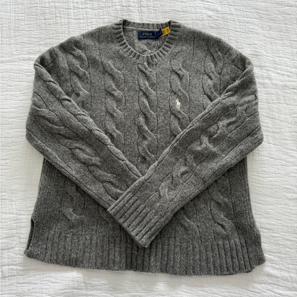 Polo Ralph Lauren Gray Cable Knit Wool Cashmere Sweater
